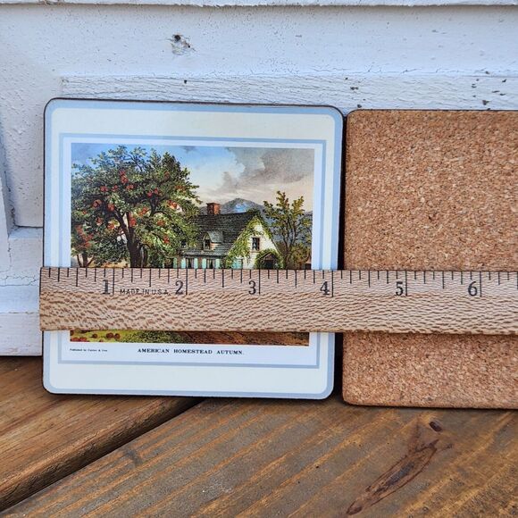 Vintage Currier & Ives Hometown Season Pictorial Collage Coaster Set Cork Back - Picture 7 of 9